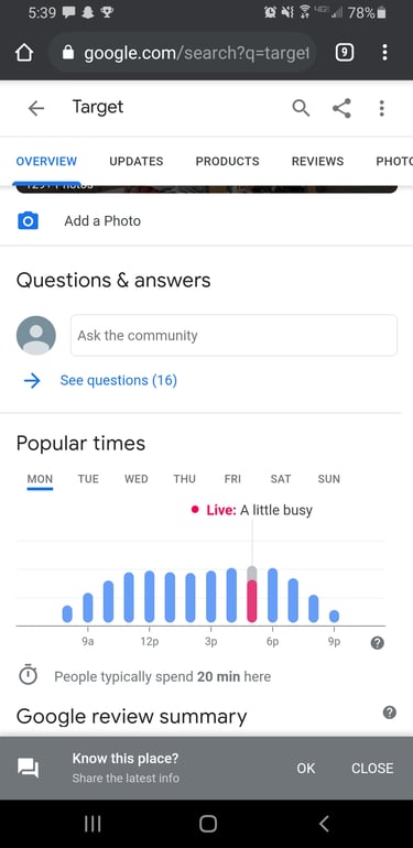 Google Live Busyness Updates