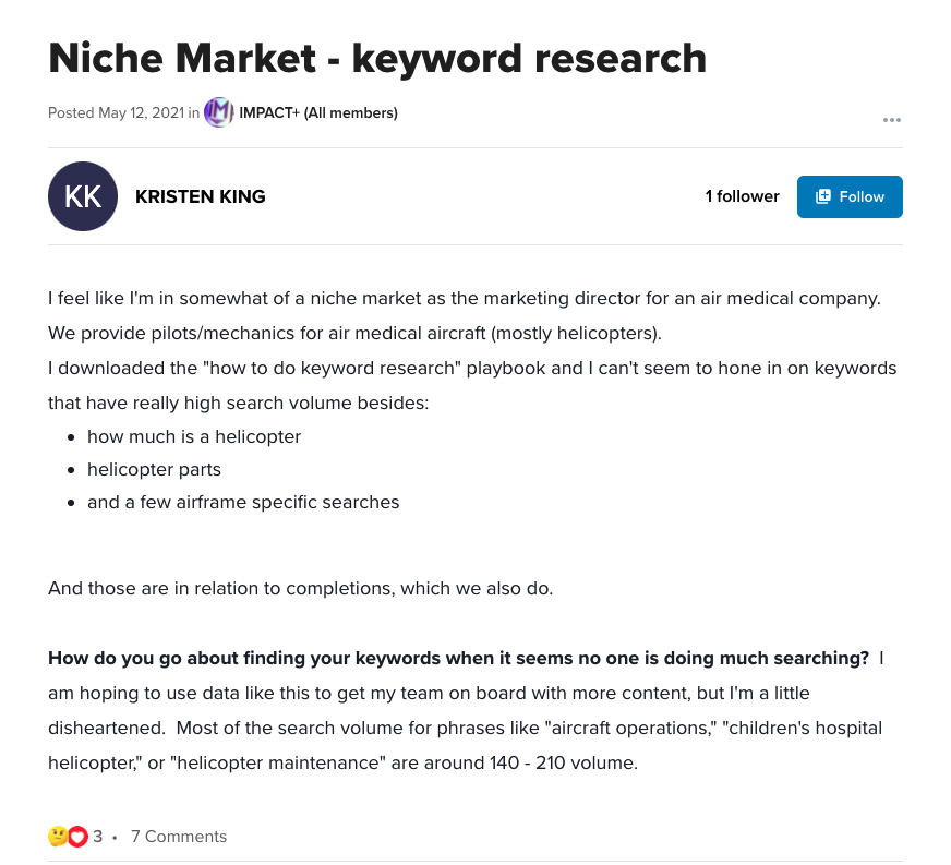 niche market keyword research discussion