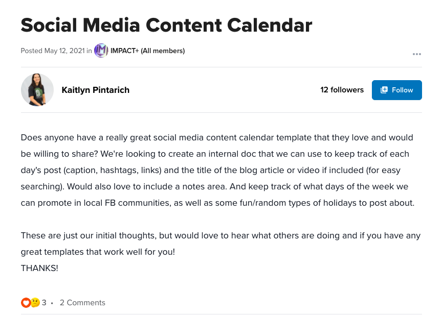 social media content calendar template request