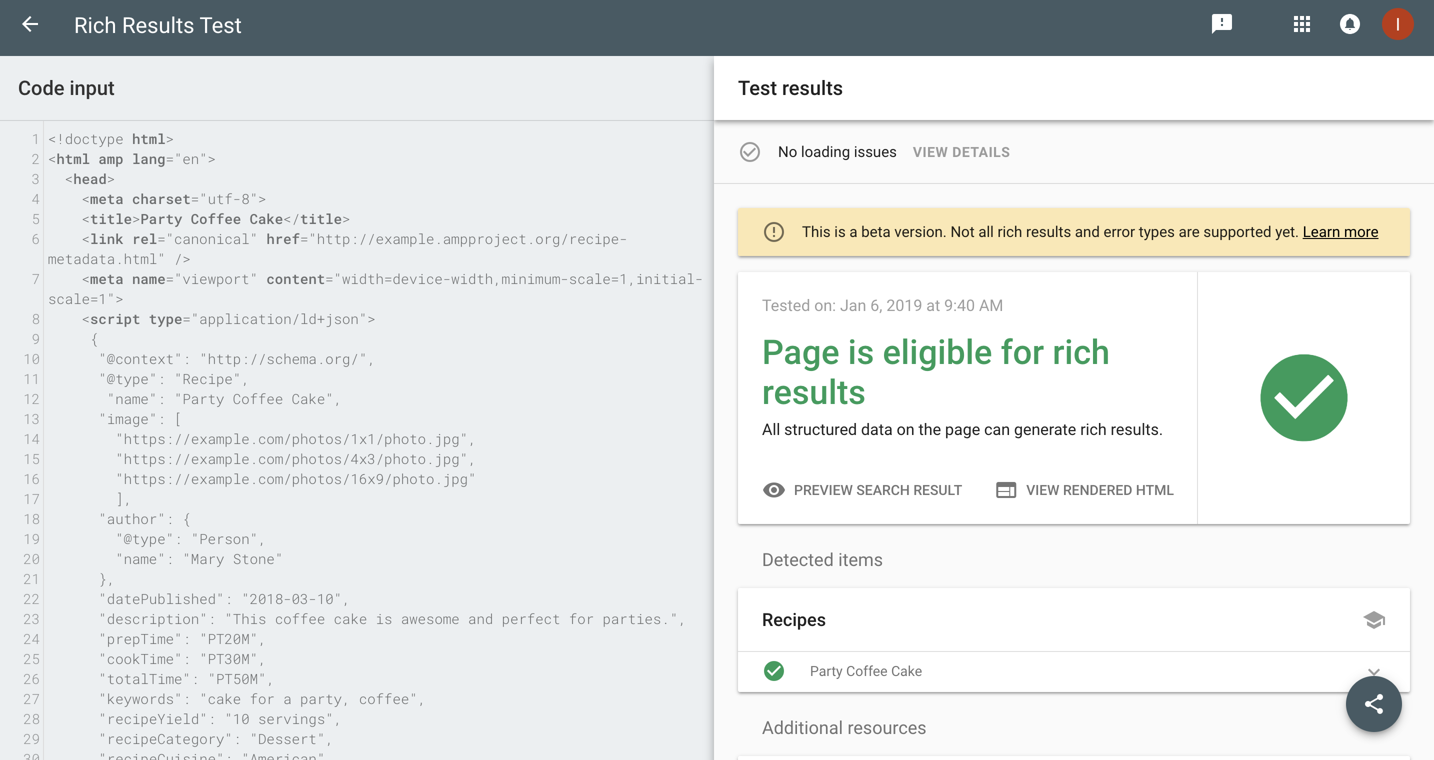 google rich snippets testing tool